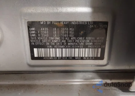 2014 Subaru Legacy 2.5I Premium from USA, damaged, VIN 4S3BMBC69E3020455